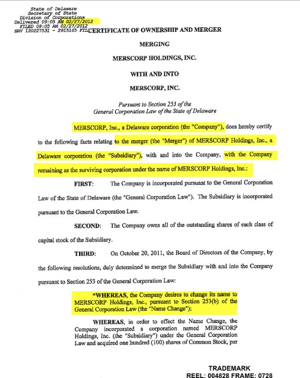 MERSCORP Holdings certificate