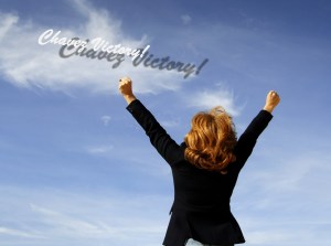 woman victory against sky